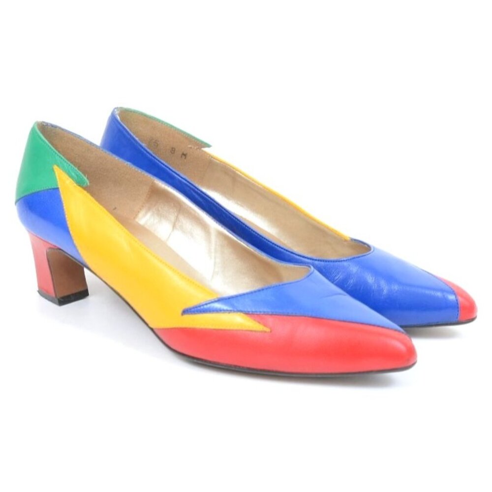 Sergio Zelcer Women's 8 Colorful‎ Leather Classic Pointy Toe Pumps Kitten Heels